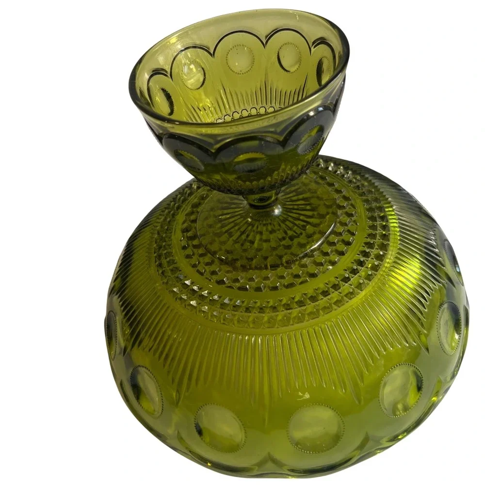 Vintage Bartlett-Collins Avocado Green Glass Pedestal Bowl St Genevieve